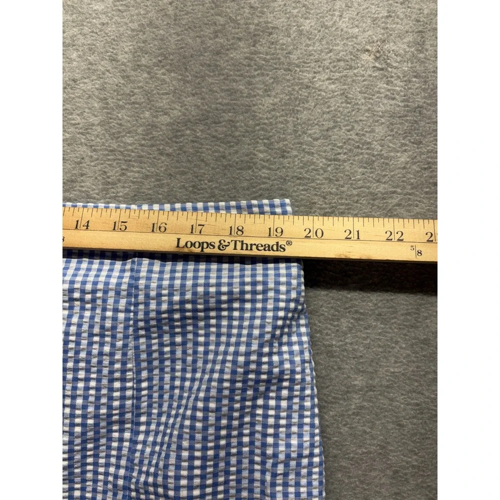 No Boundaries Blue Gingham Seersucker Mini Skirt XXL 20 Front Slits Elastic Back